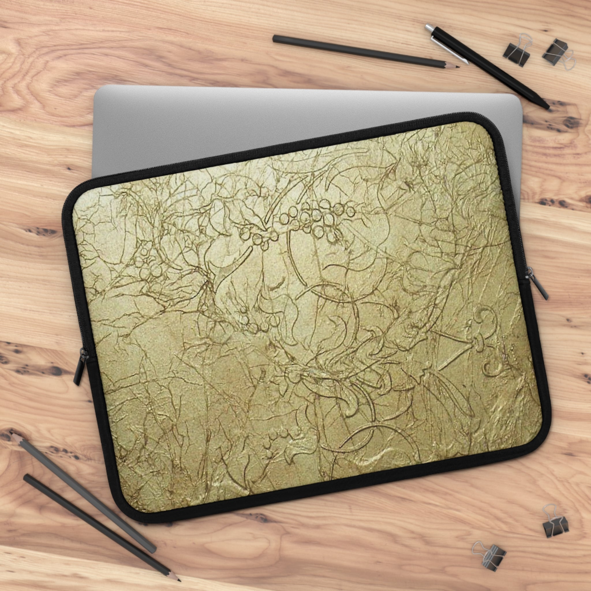 Laptop Sleeve in Elegant Gold Embossed Design