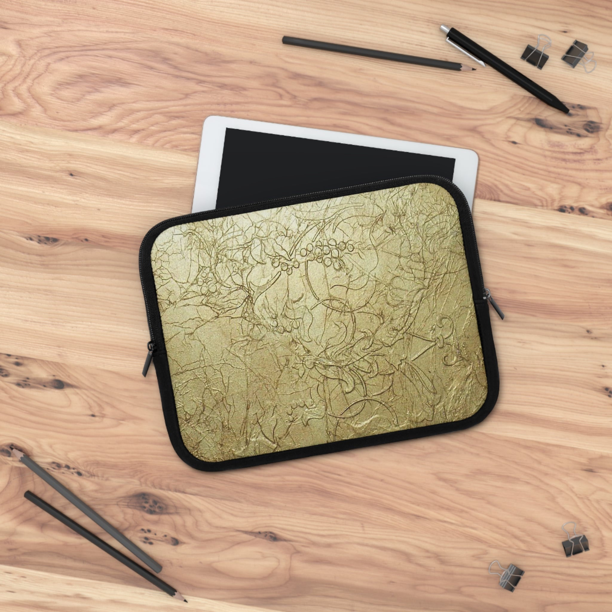 Laptop Sleeve in Elegant Gold Embossed Design
