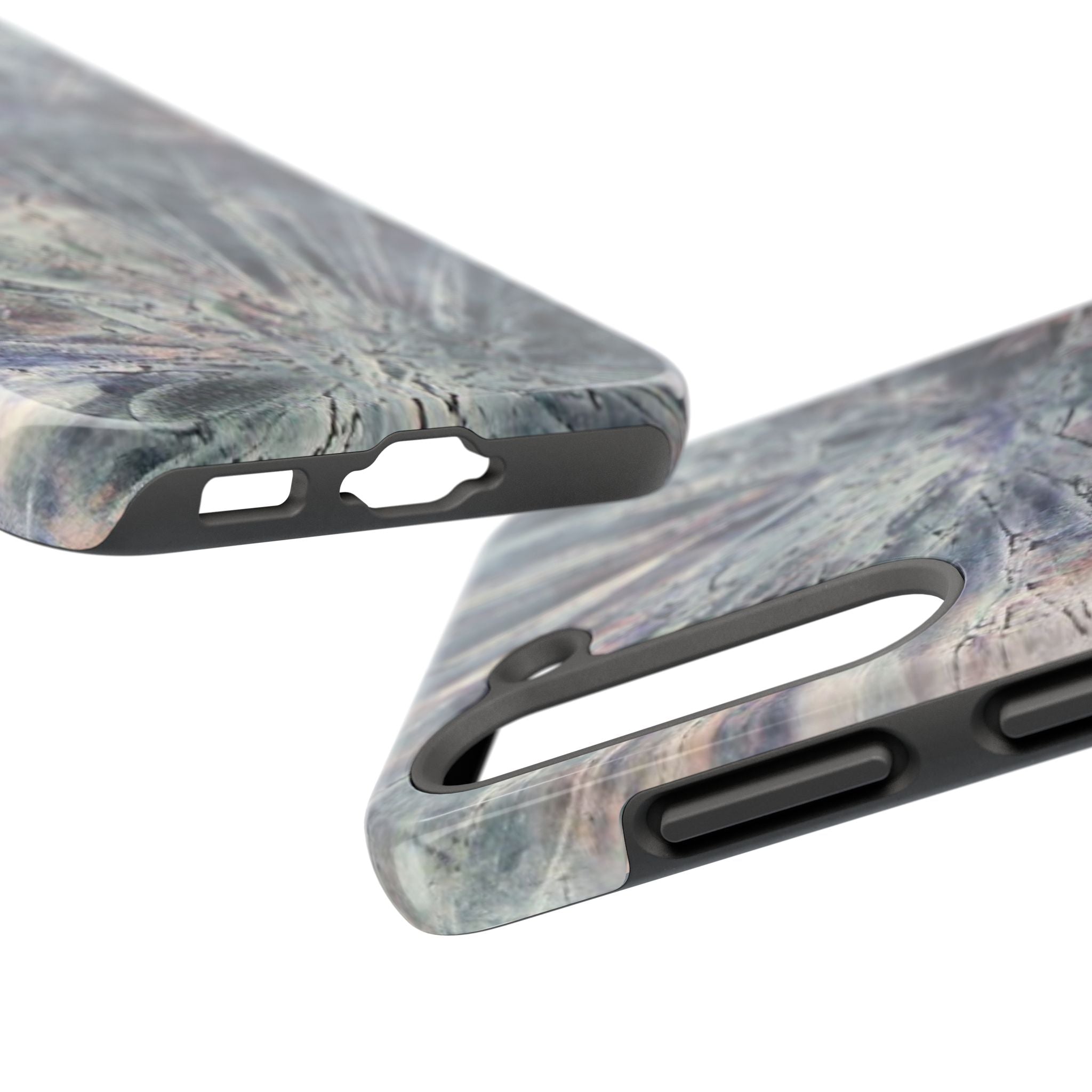 Phone case in abstract bursts of silver crystal design with rubber lining for strong impact and UV protection