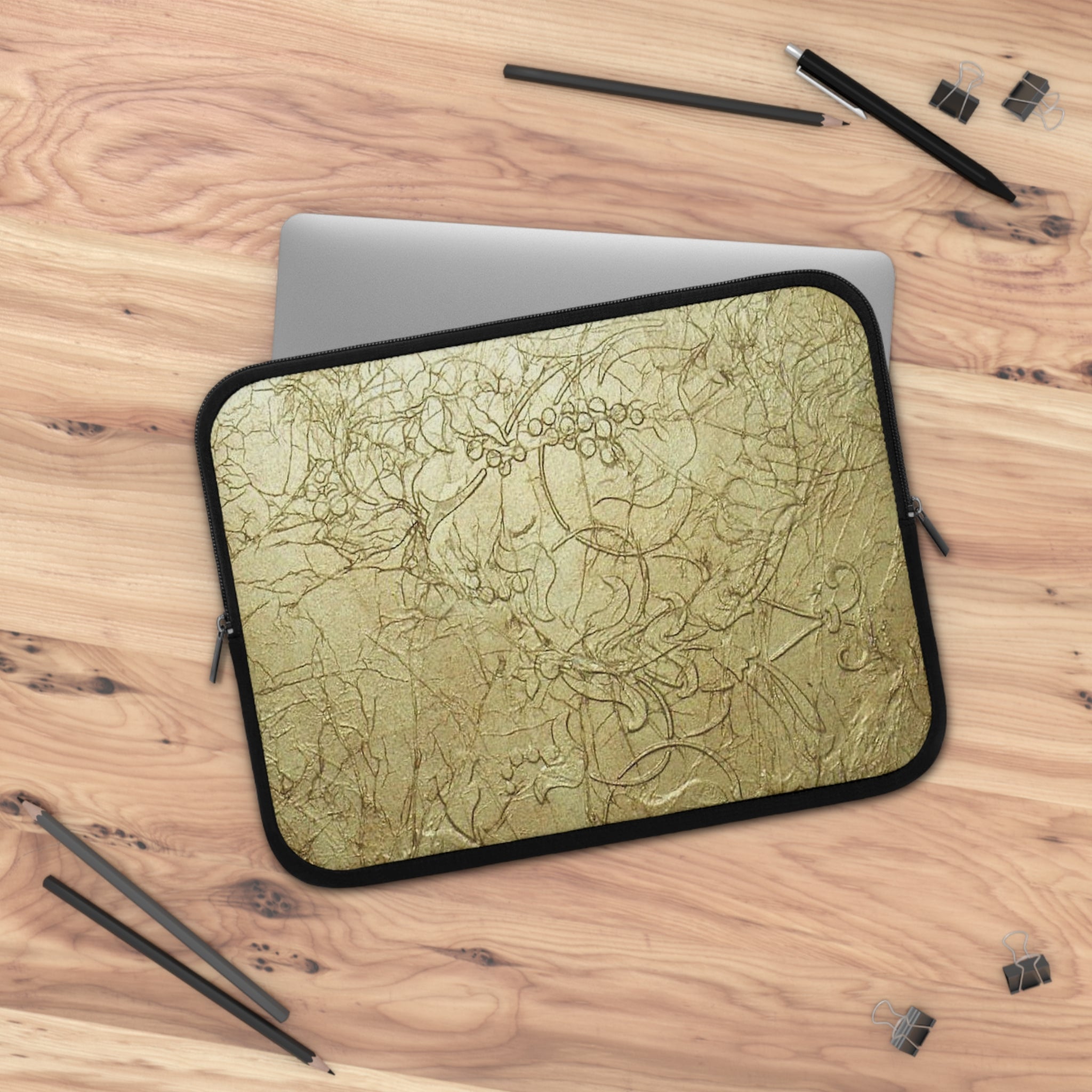Laptop Sleeve in Elegant Gold Embossed Design