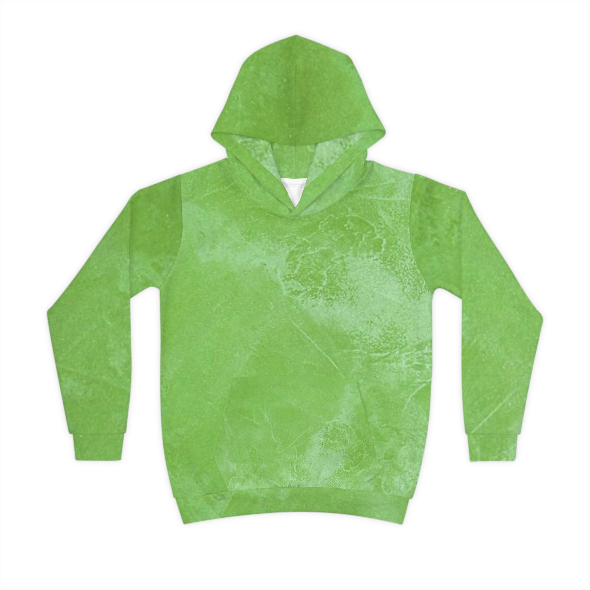 Kids Abstract Green Hoodie — Soft All-Over Print Pullover for Boys & Girls
