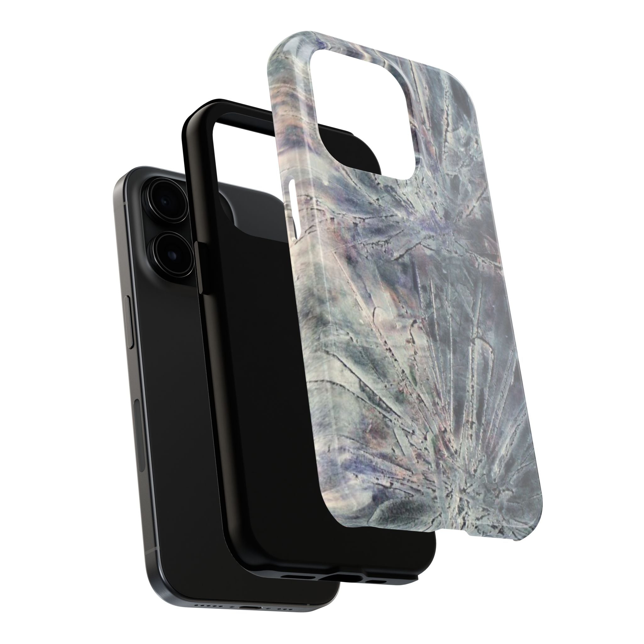 Phone case in abstract bursts of silver crystal design with rubber lining for strong impact and UV protection