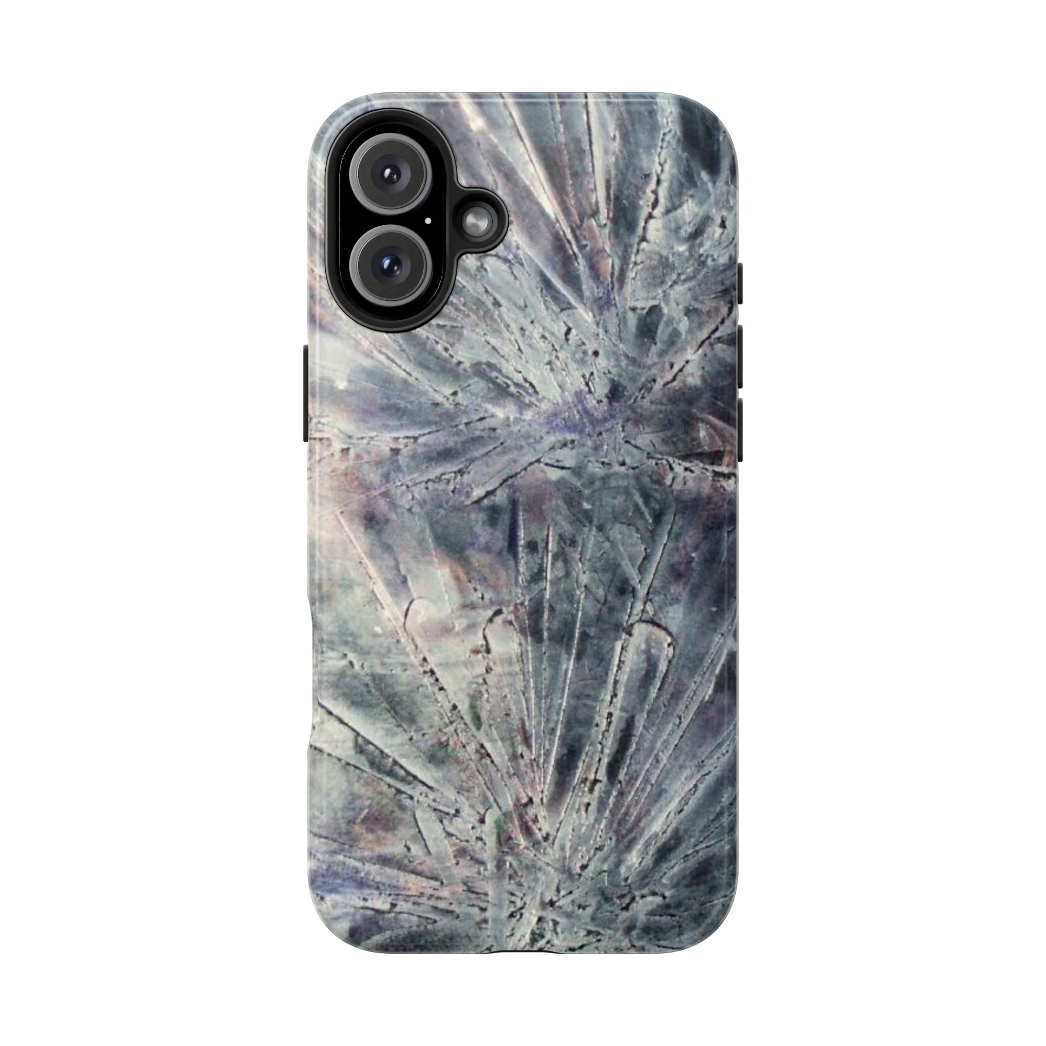 Phone case in abstract bursts of silver crystal design with rubber lining for strong impact and UV protection