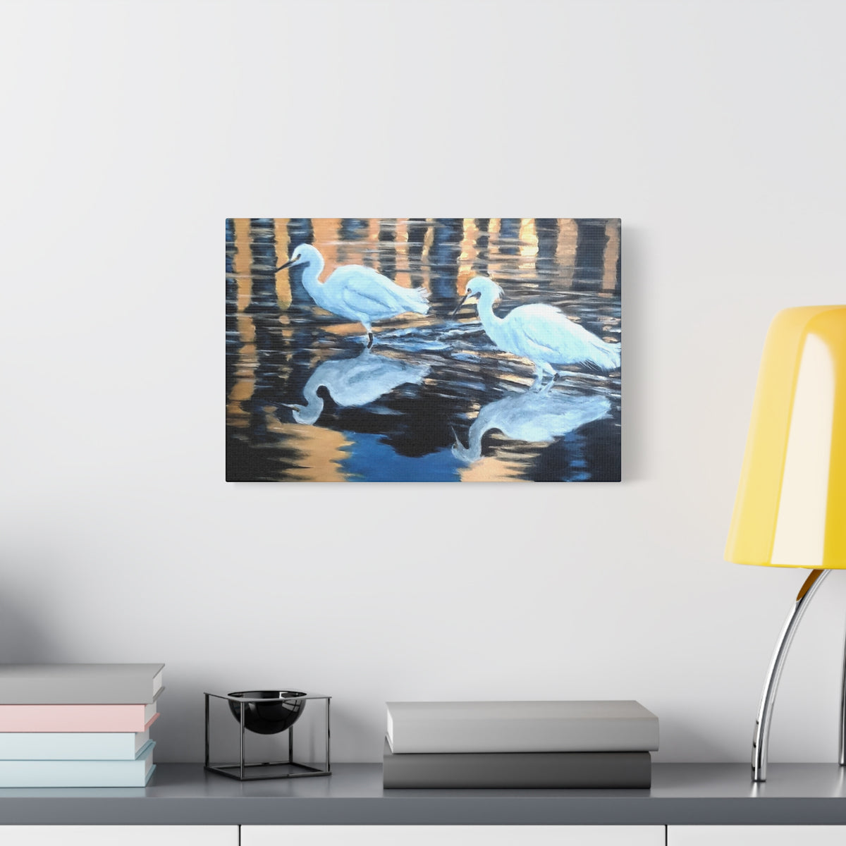 Canvas Wall Art – Reflected Egrets at Dusk