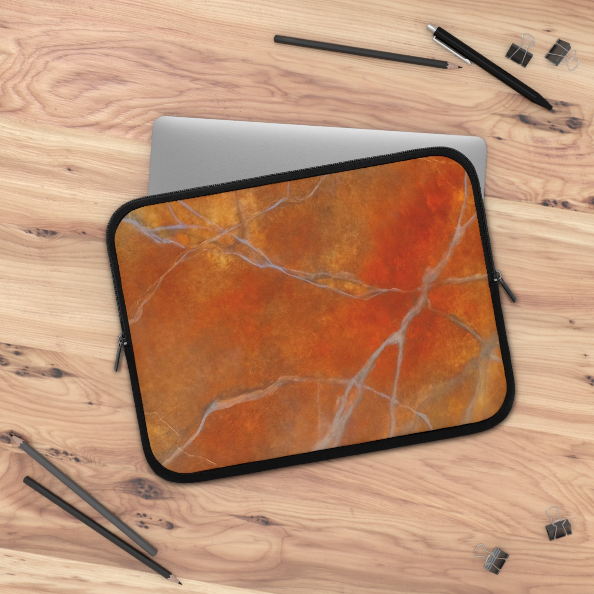 Laptop Sleeve in Stylish Red/Orange Marble Design