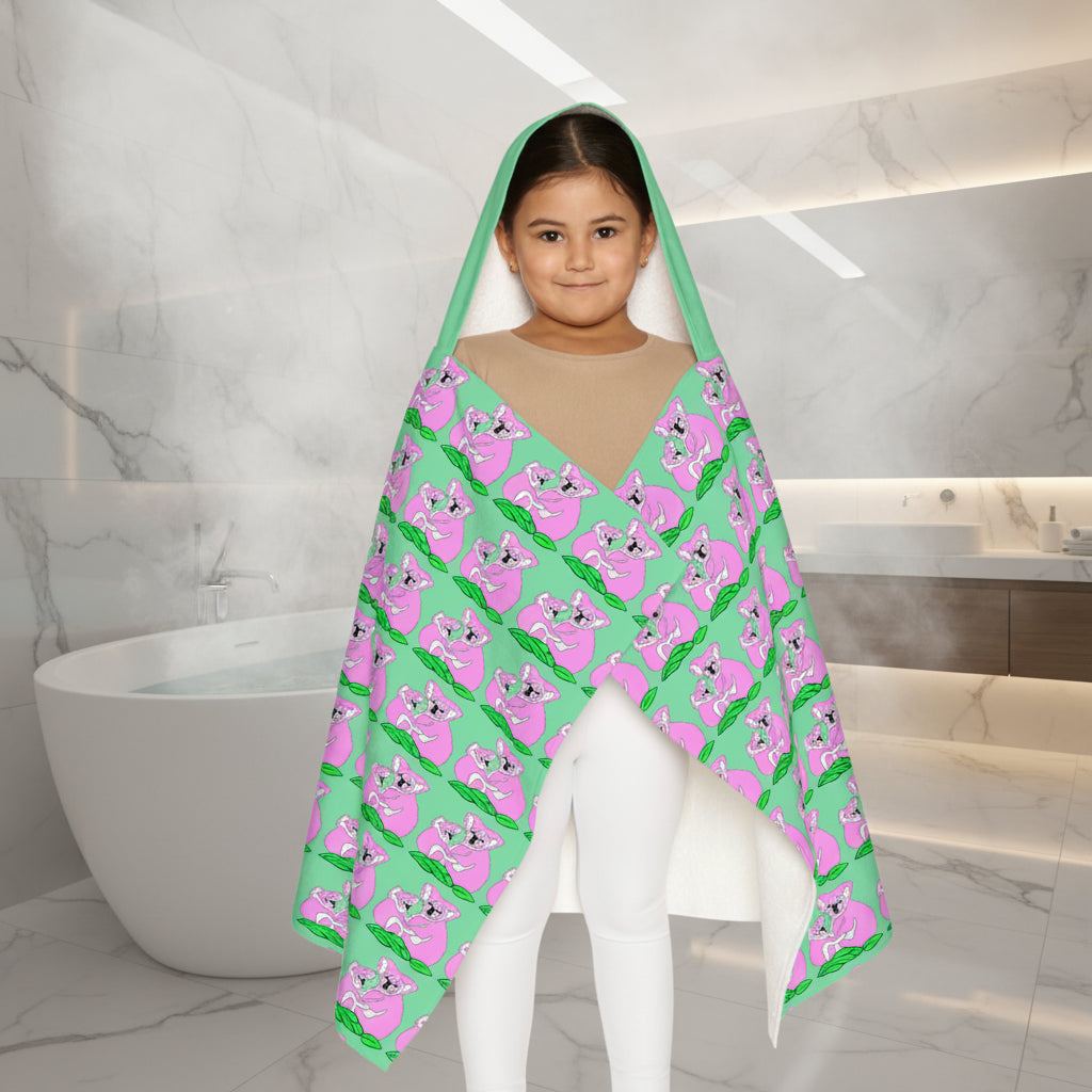 24" x 48" soft, comfy beach or bath towel for kids with hood and cute animal print