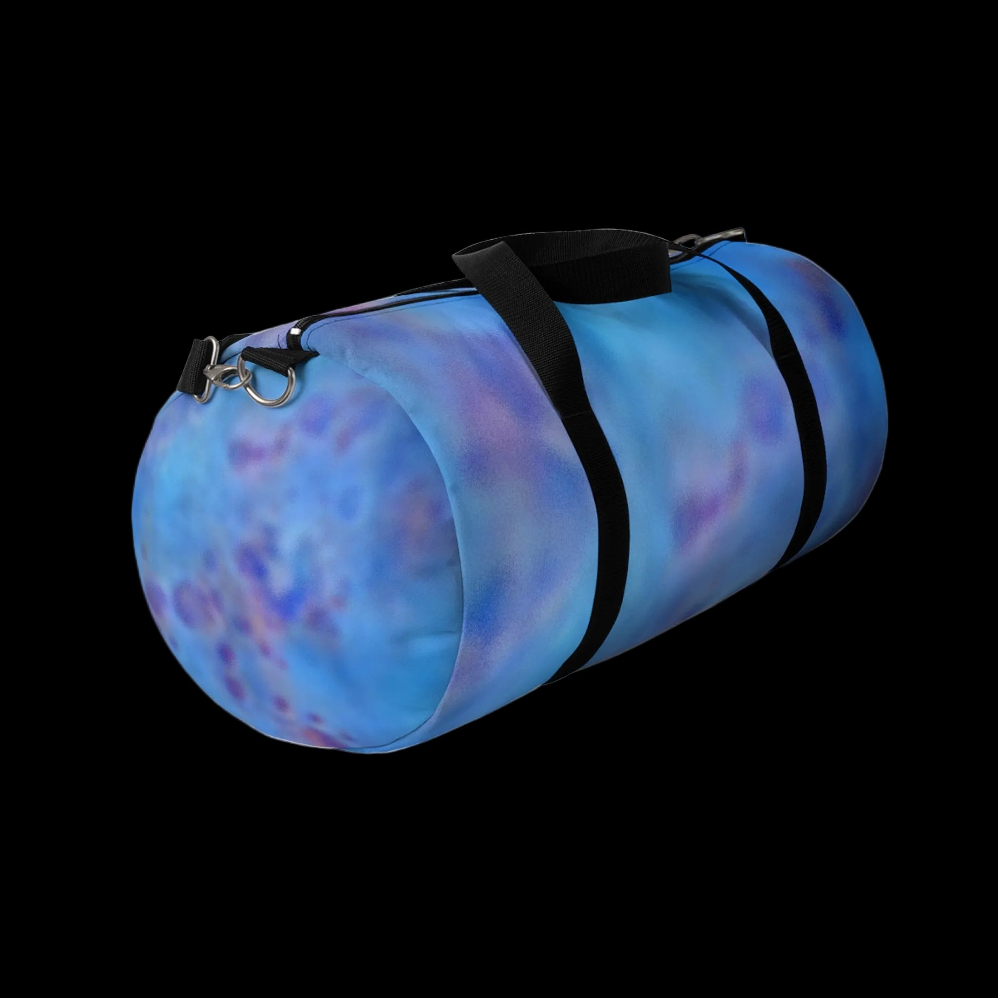 Blue and purple duffel bag with black straps in two sizes - S/L