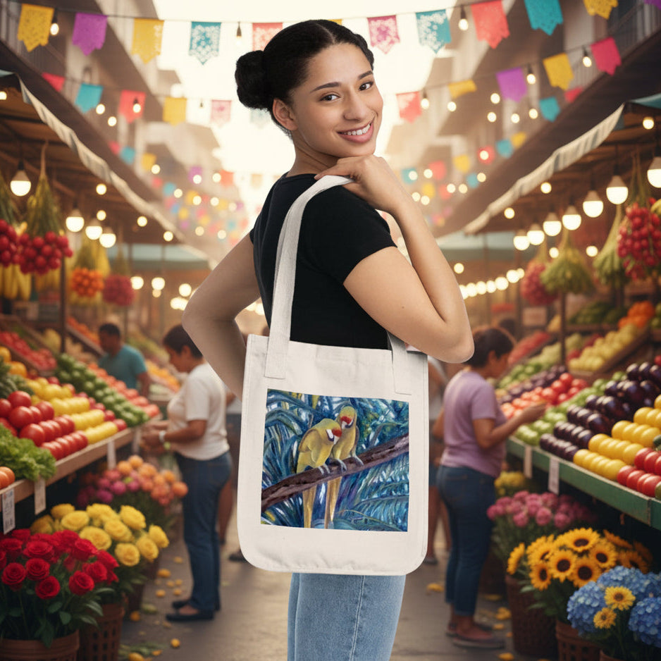 Comfortable Roomy Hand Painted Tote Bag in Tropical Parrot Theme