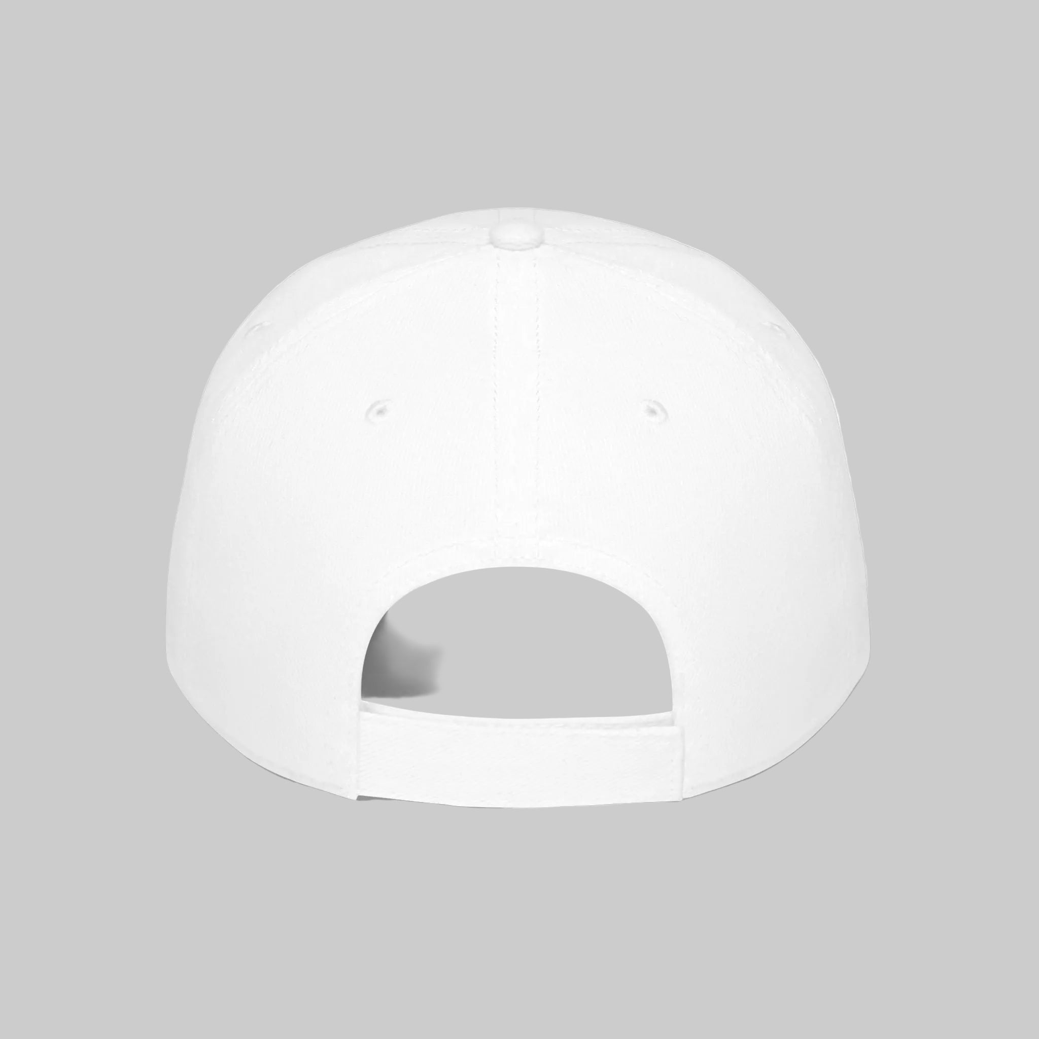white baseball cap BACK to show adjustable strap
