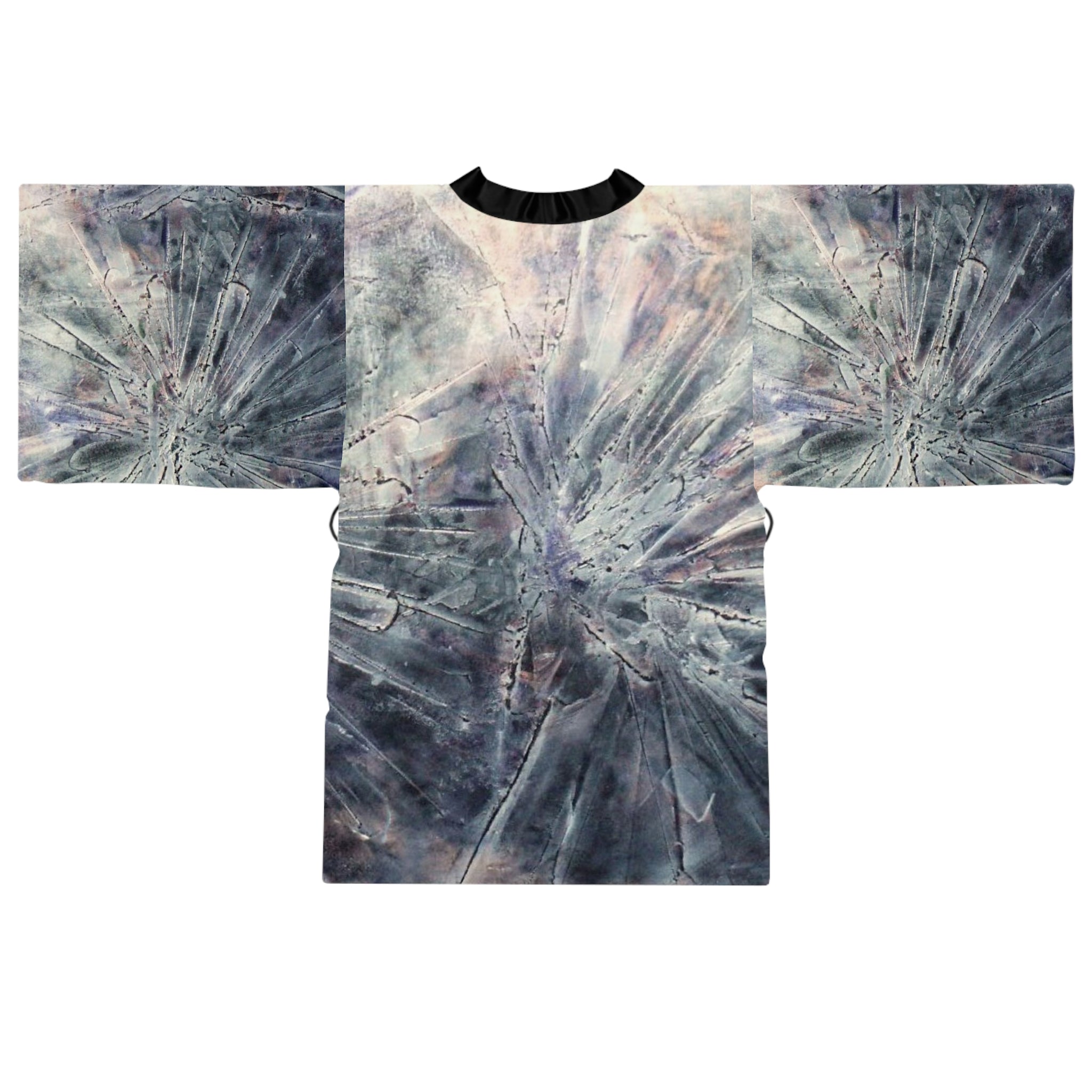 T-shirt with a tie-dye design on a white background