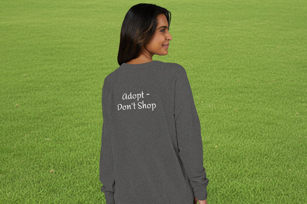 Charcoal Heather raglan shirt with 'adopt don't shop' text on the back comes in 6 colors