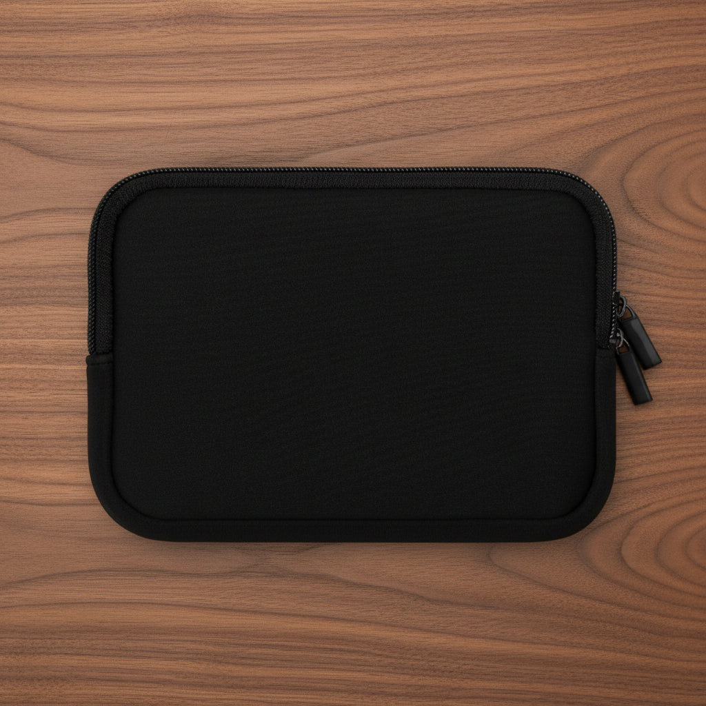 Black Back of zippered laptop sleeve is padded and zippered
