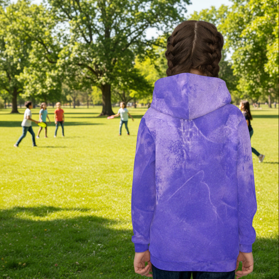 Childs Hoodie in trendy abstract art blue design is machine washable will keep them snug and warm