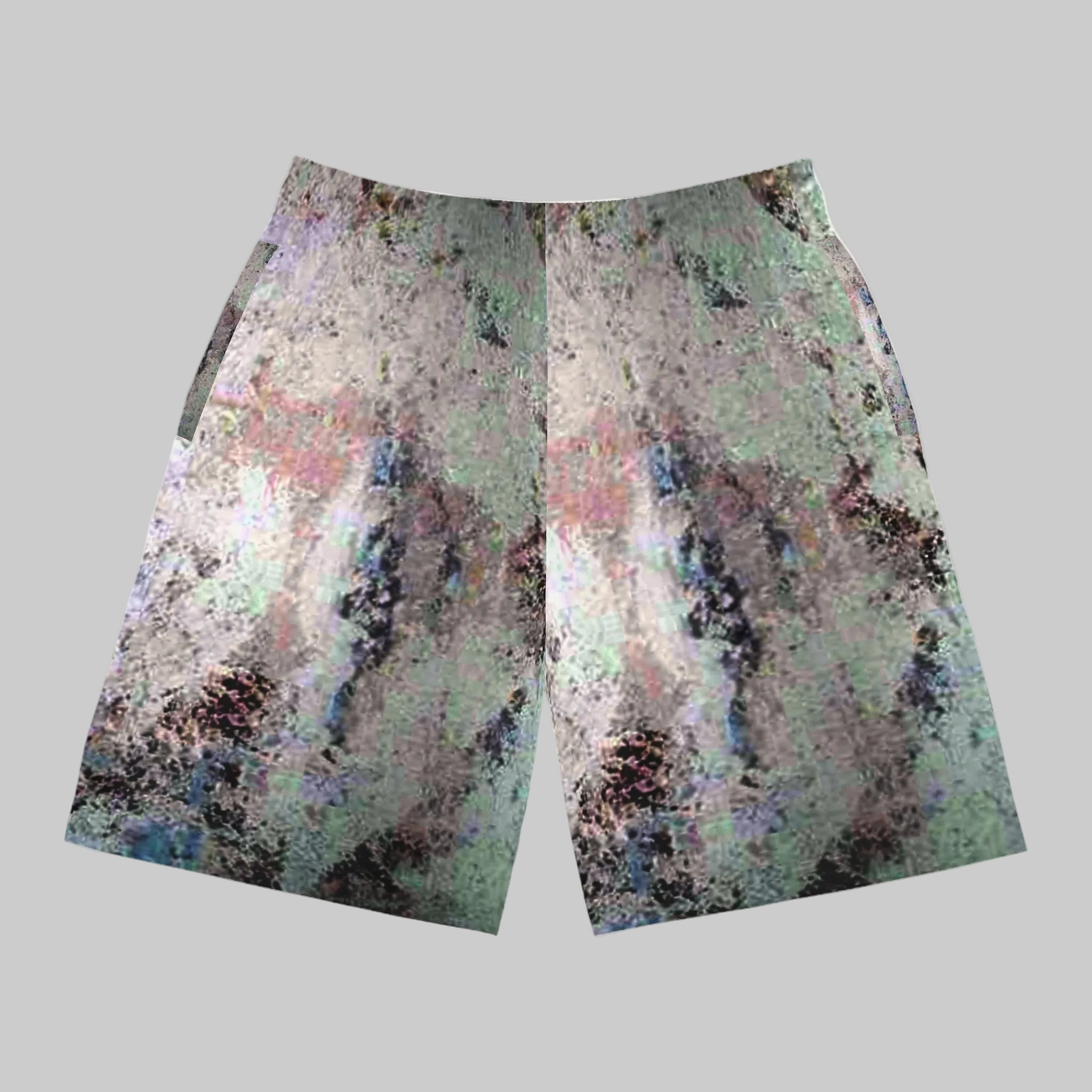 back view of stylish men's jogger shorts with unique abstract design and cool, dry comfort for warm days