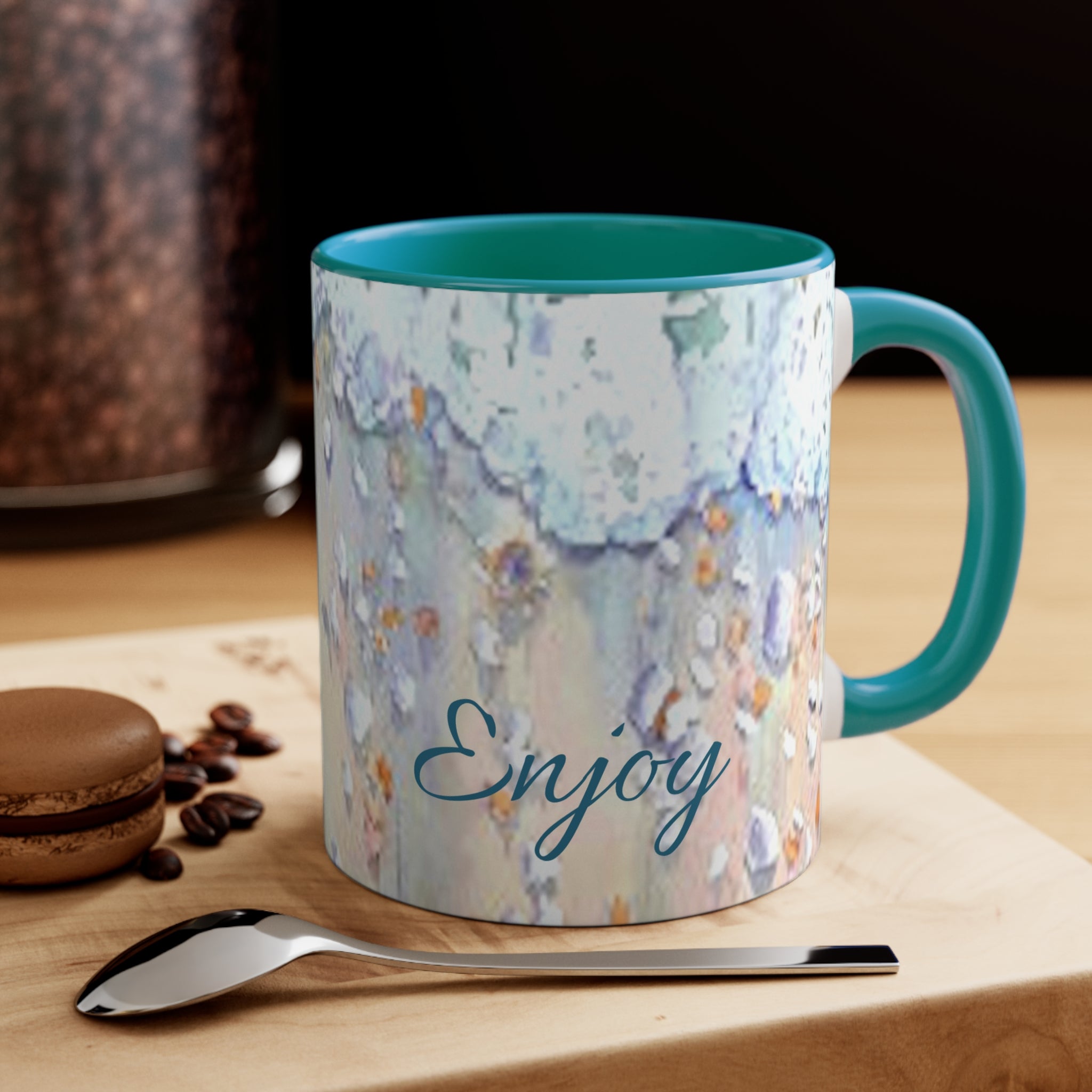 Mug with Ocean Surf design and 'Enjoy' and 'Relax' text - 11 oz.