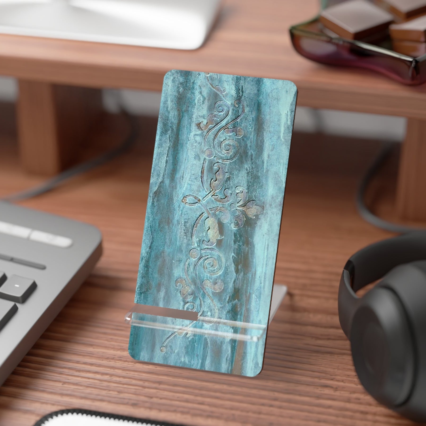 Stylish, Decorative turquoise smartphone stand is sturdy and convenient