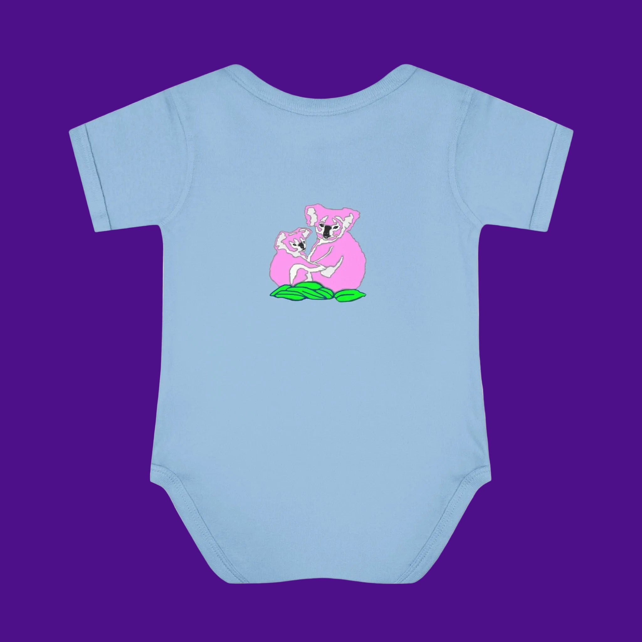 Light blue baby onesie with pink koala 