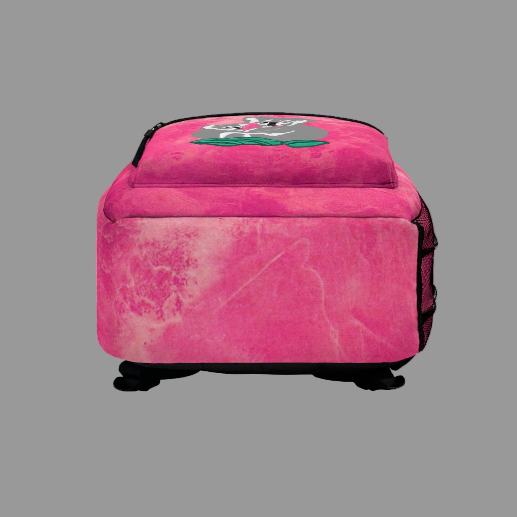 Abstract Pink Backpack with koalas on front pocket - hot pink marble - great gift