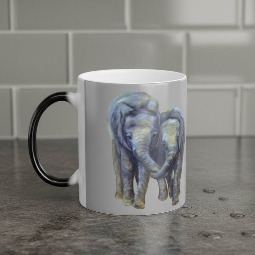 Mug with painted elephants in 11oz Microwave and Dishwasher Safe