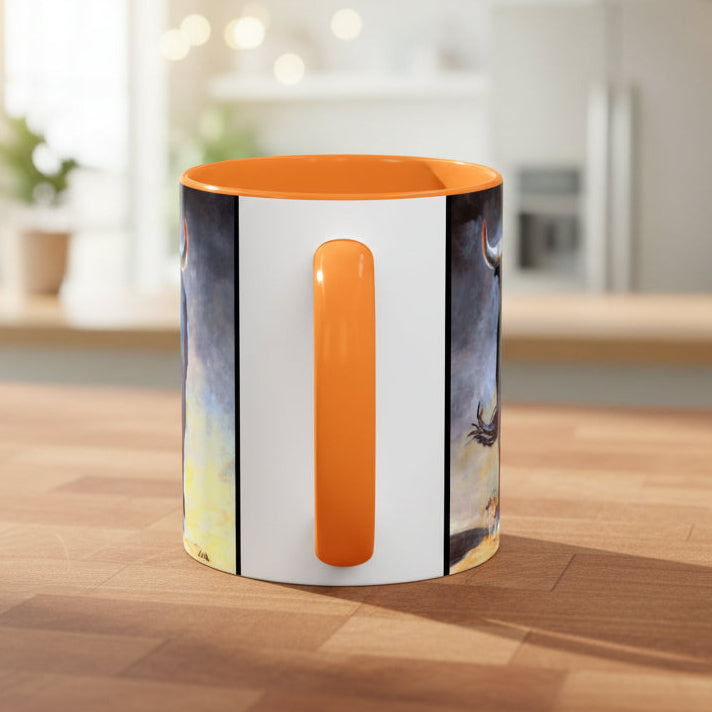 Mug with a  gold/orange accents interior and handle 