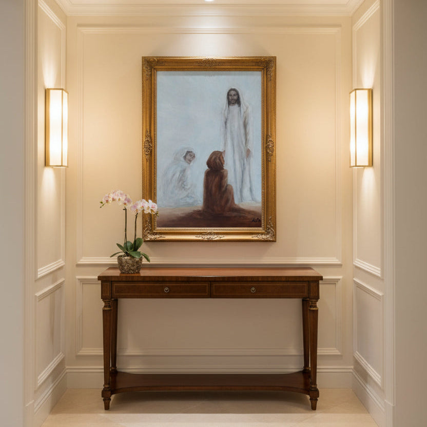 Canvas Print reflective of a Christian Easter with Jesus and followers ready to hang