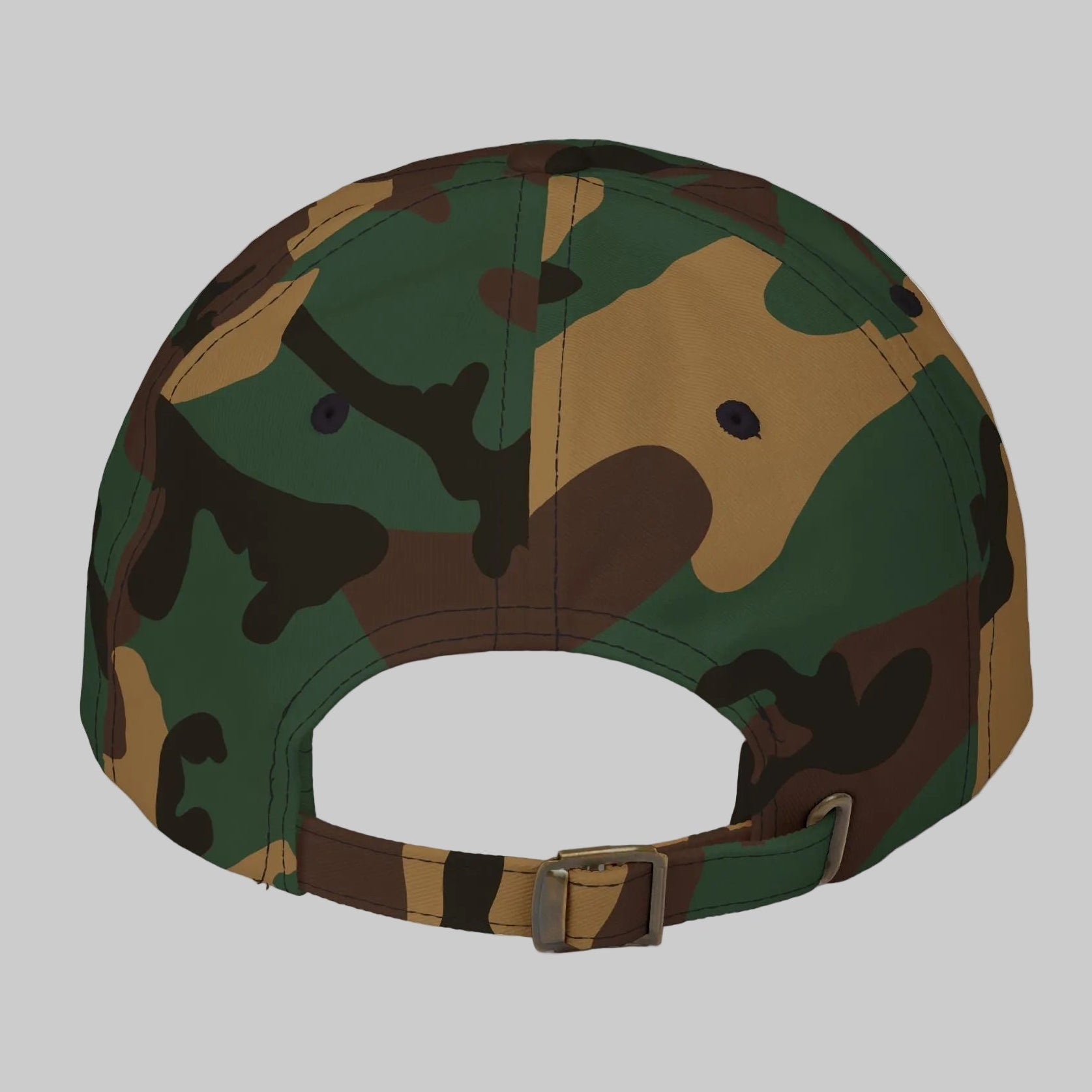 Camouflage-patterned cap with adjustable strap