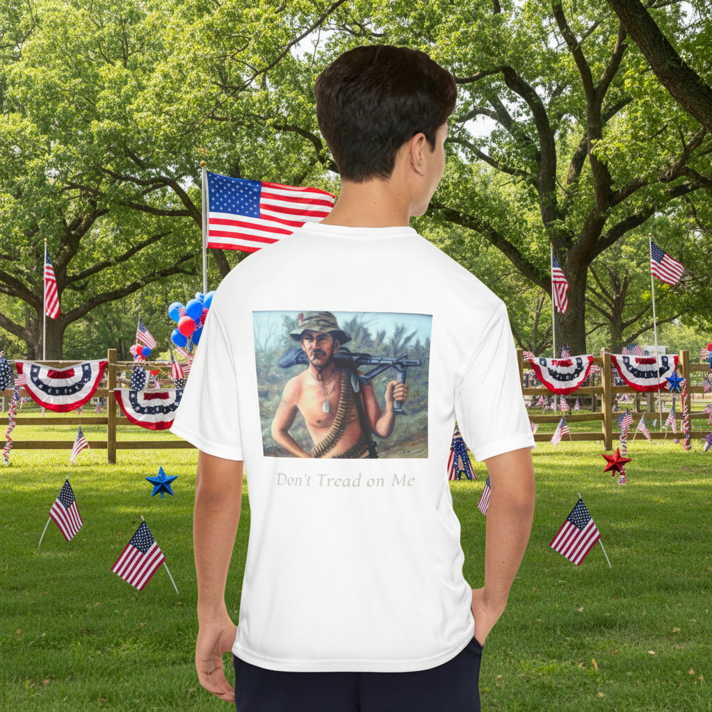 Men's performance white t-shirt with a graphic remembers Veterans and feels so relaxed and comfortable. S-3XL