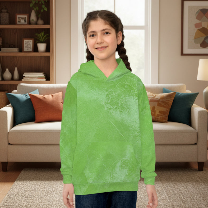  Unisex bright abstract green hoodie with a subtle tonal graphic pattern with double lined hood is perfect for the Fall weather