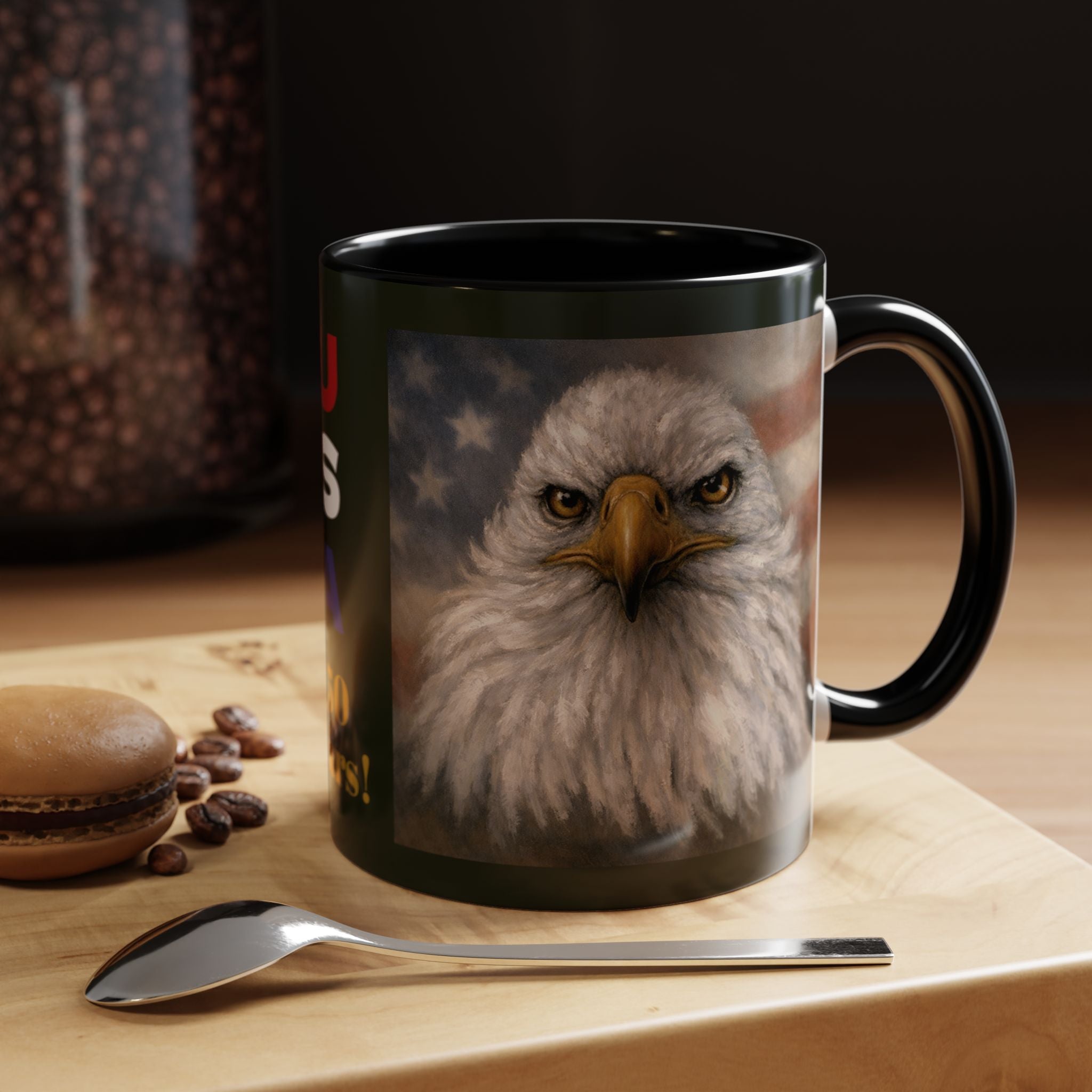 11 oz mug with a bald eagle painting - black accents 