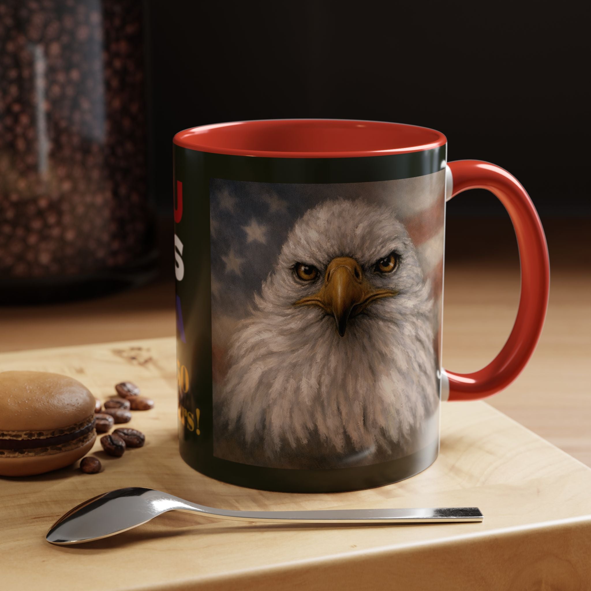 Mug with an balde eagle painting - 11oz red accents 