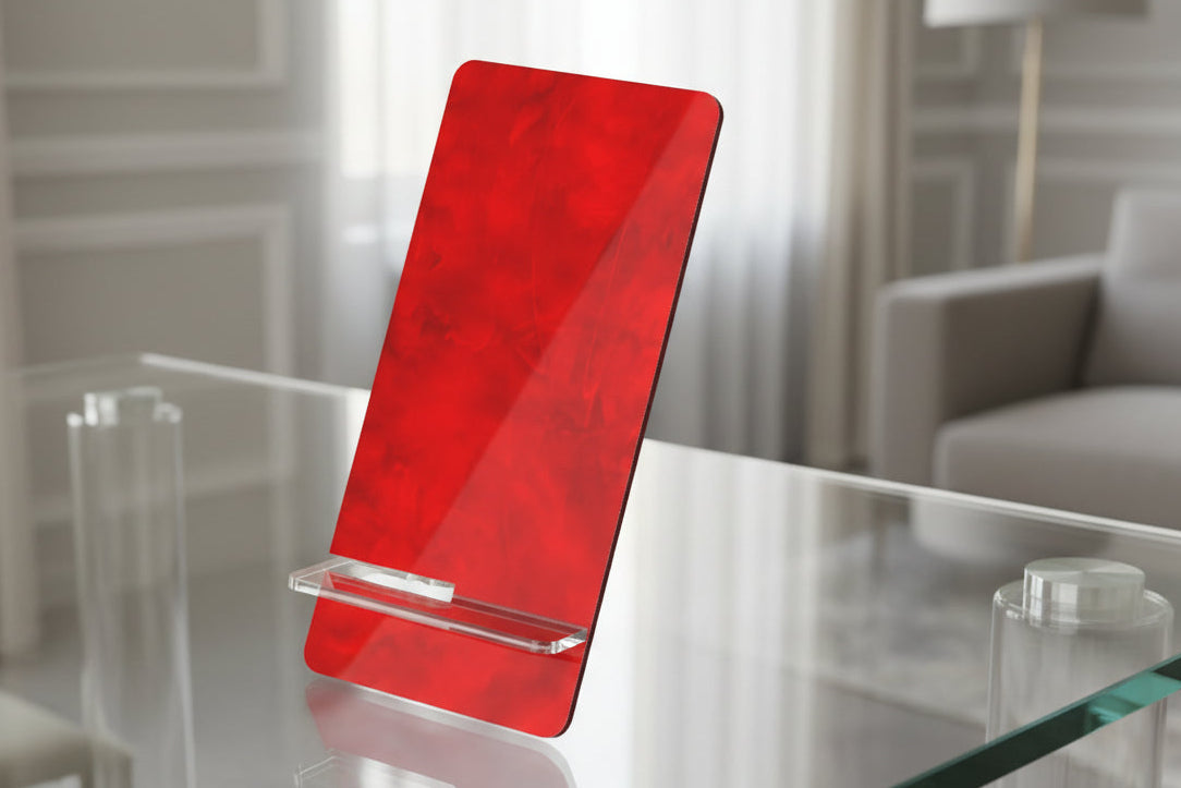 Red phone stand in leather look
