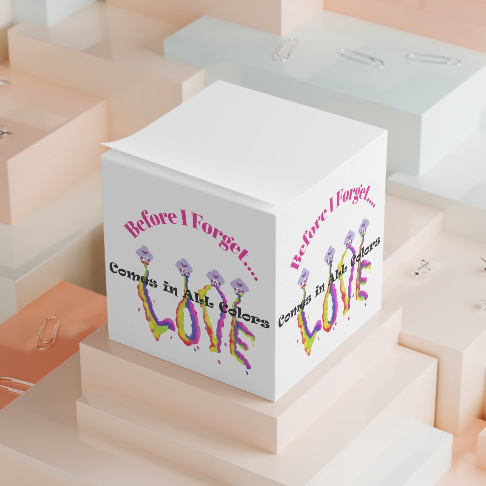 White Memo Cube with colorful LOVE text with 700 sheets