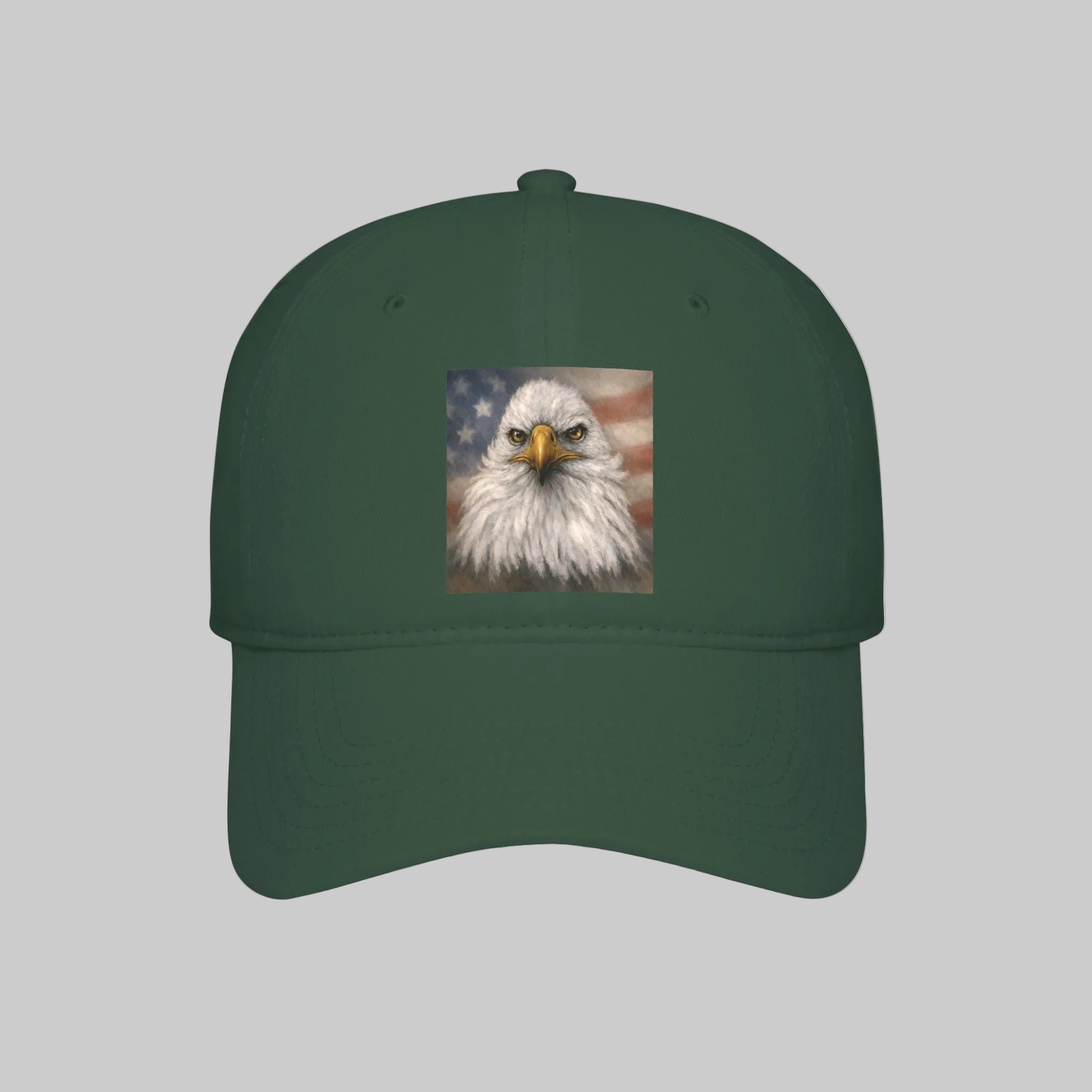 Dark Green cap with a bald eagle painting and American flag design 