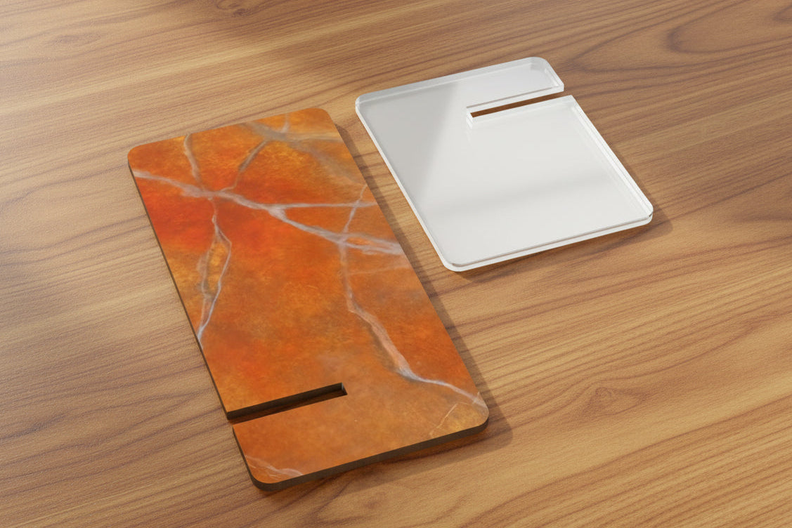 Orange marble design phone stand in two pieces - easy to assemble