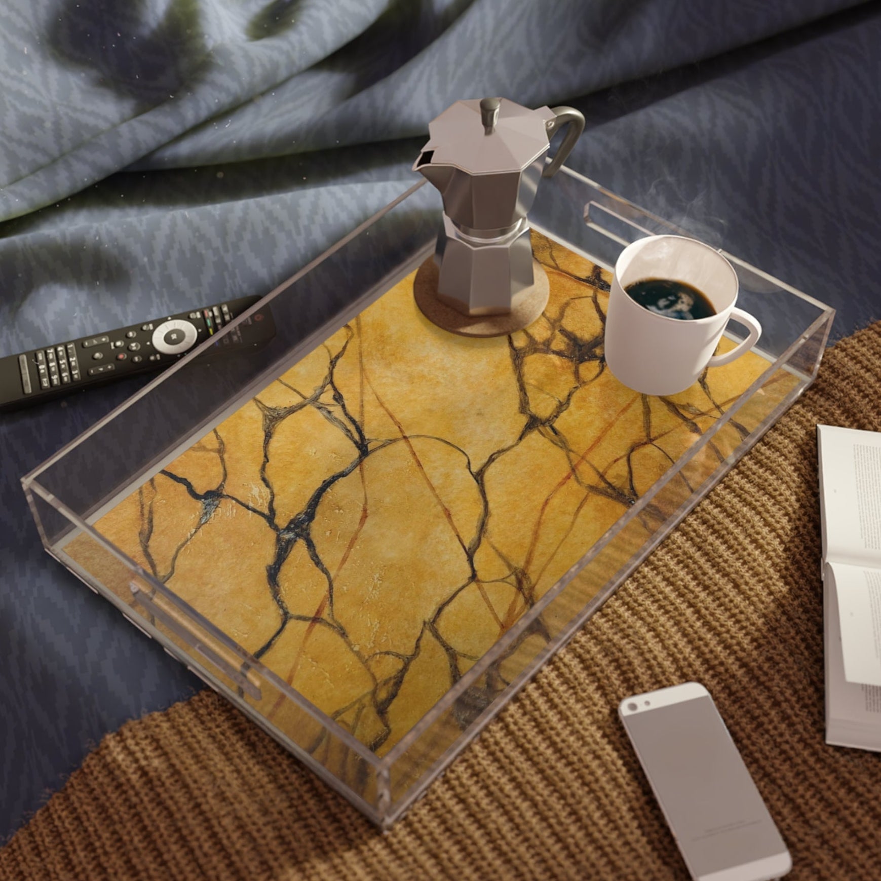  Clear acrylic tray 11 x 17 with laminated  unique gold marble design