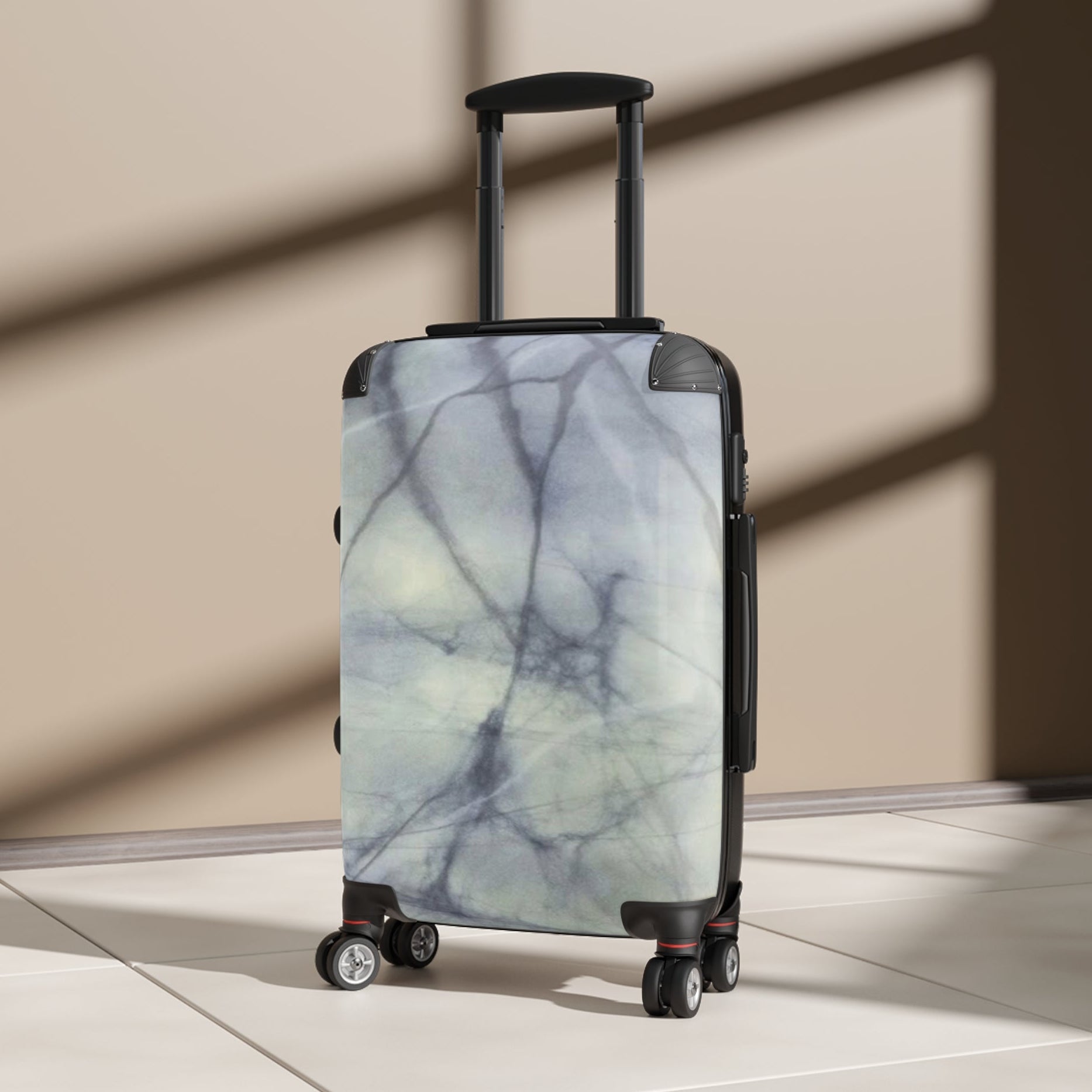 White Marble design suitcase on 360 swivel wheels - very eye catching