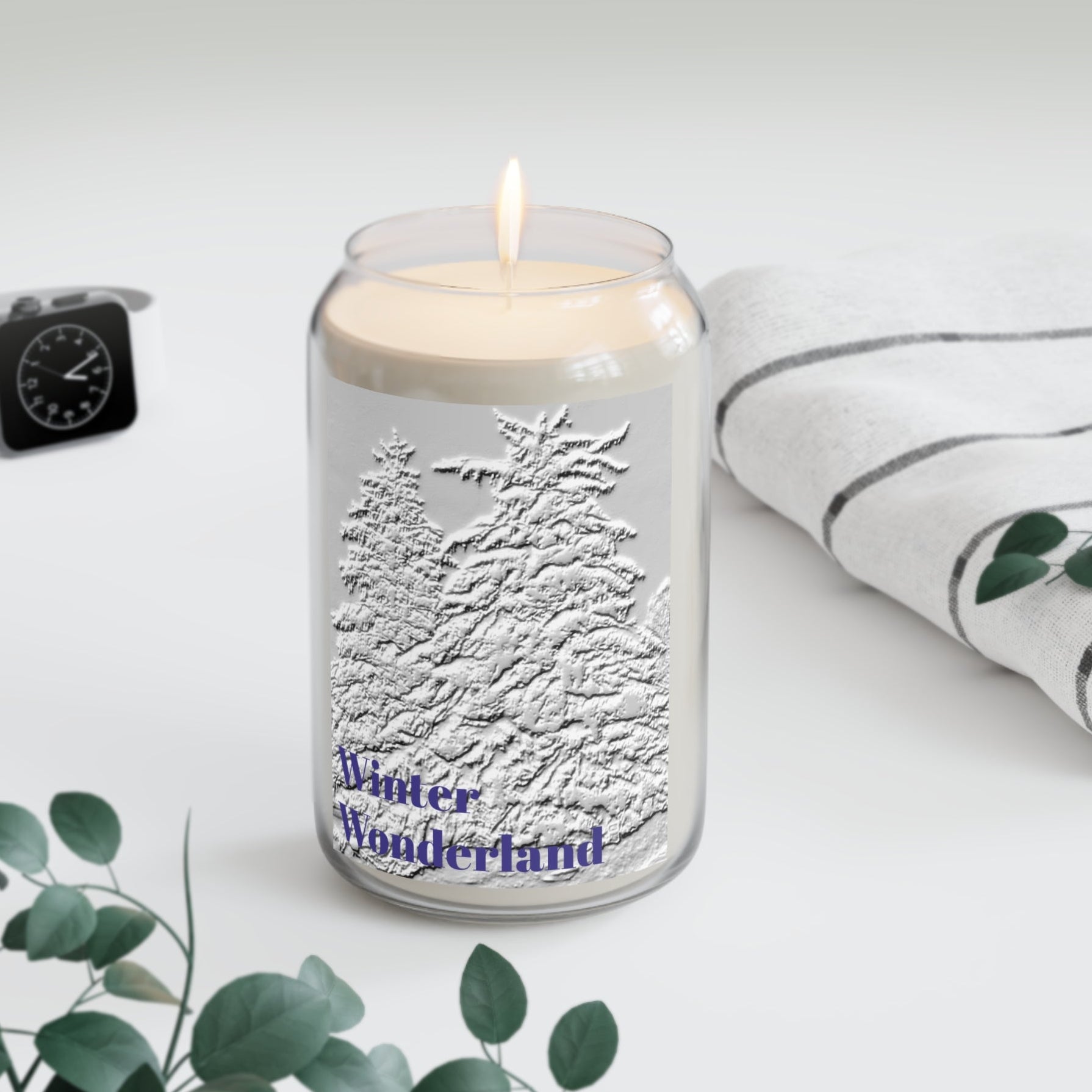 Soy Candle in a glass jar with embossed-like 'Winter Wonderland' scene - choice of fragrances