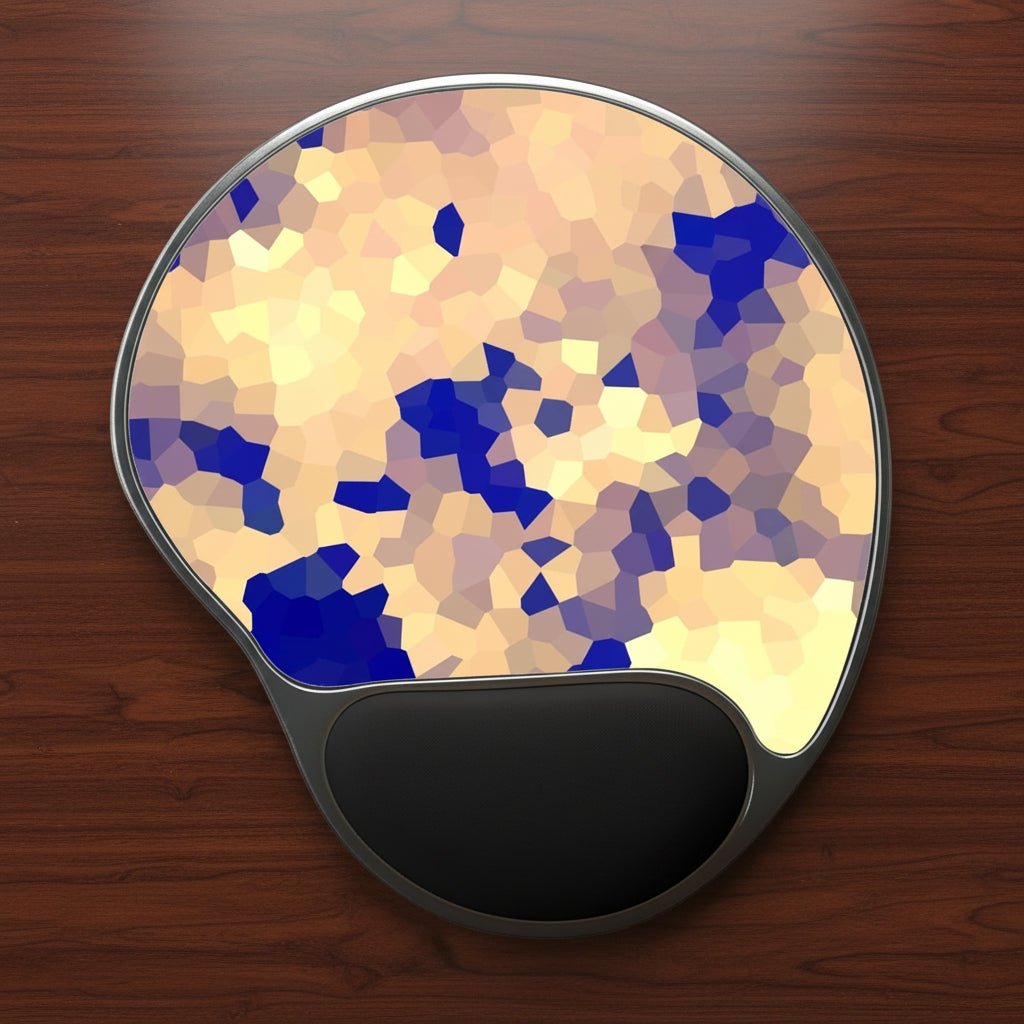 Mouse pad with a fun, colorful geometric pattern and ergonomic wrist rest