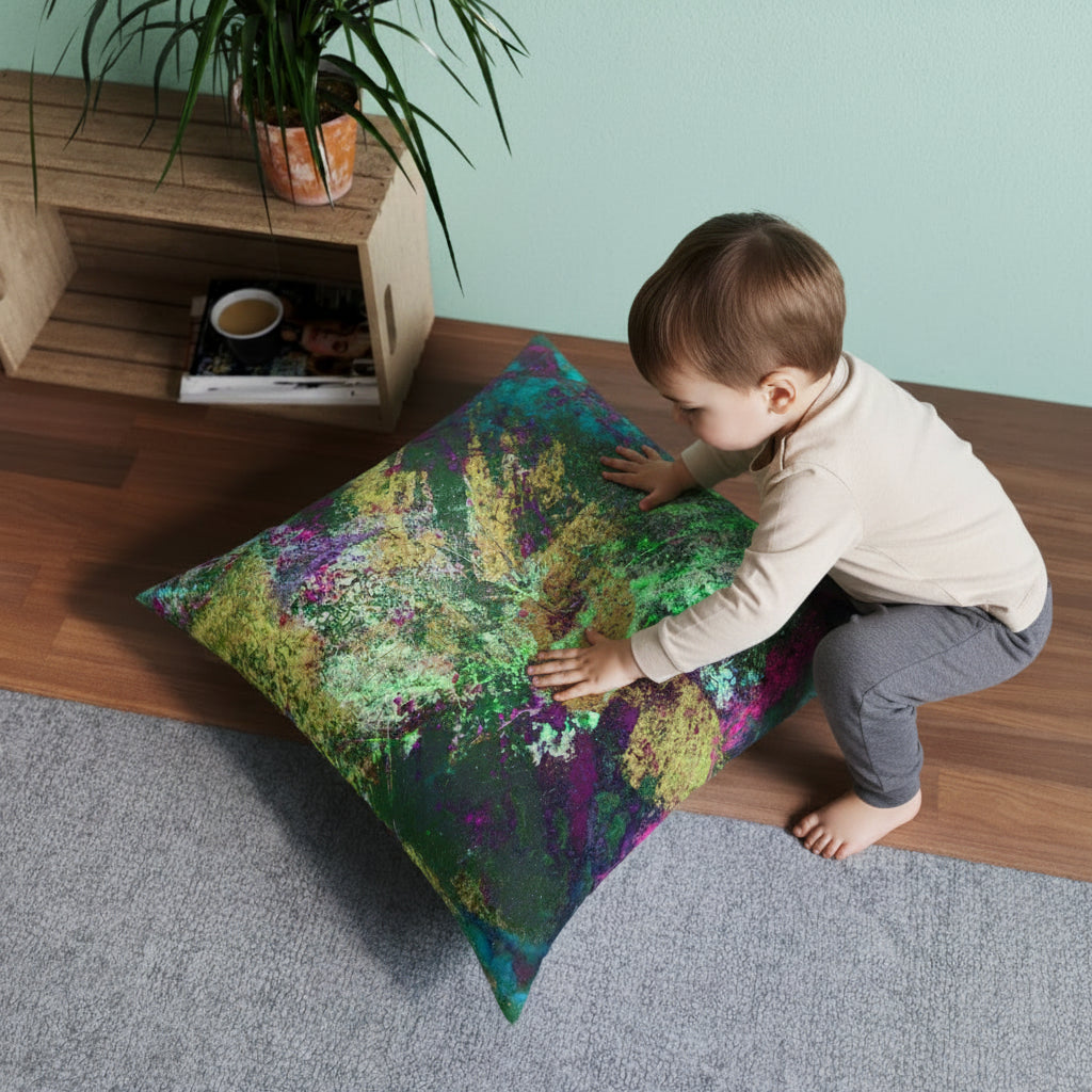 Colorful abstract design floor pillow in 2 sizes - comfortable yet sturdy