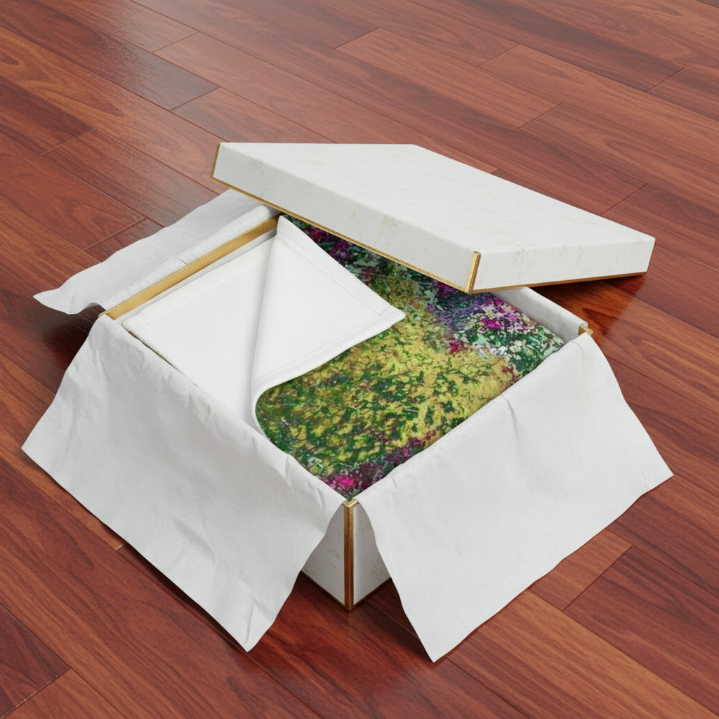 Soft, Plush, Abstract patterned throw blanket is folded in gift box available in 50" x 60"