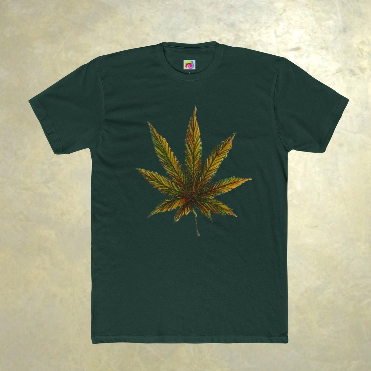 Green t-shirt with a colorful cannabis leaf design - make a statement XS-5XL