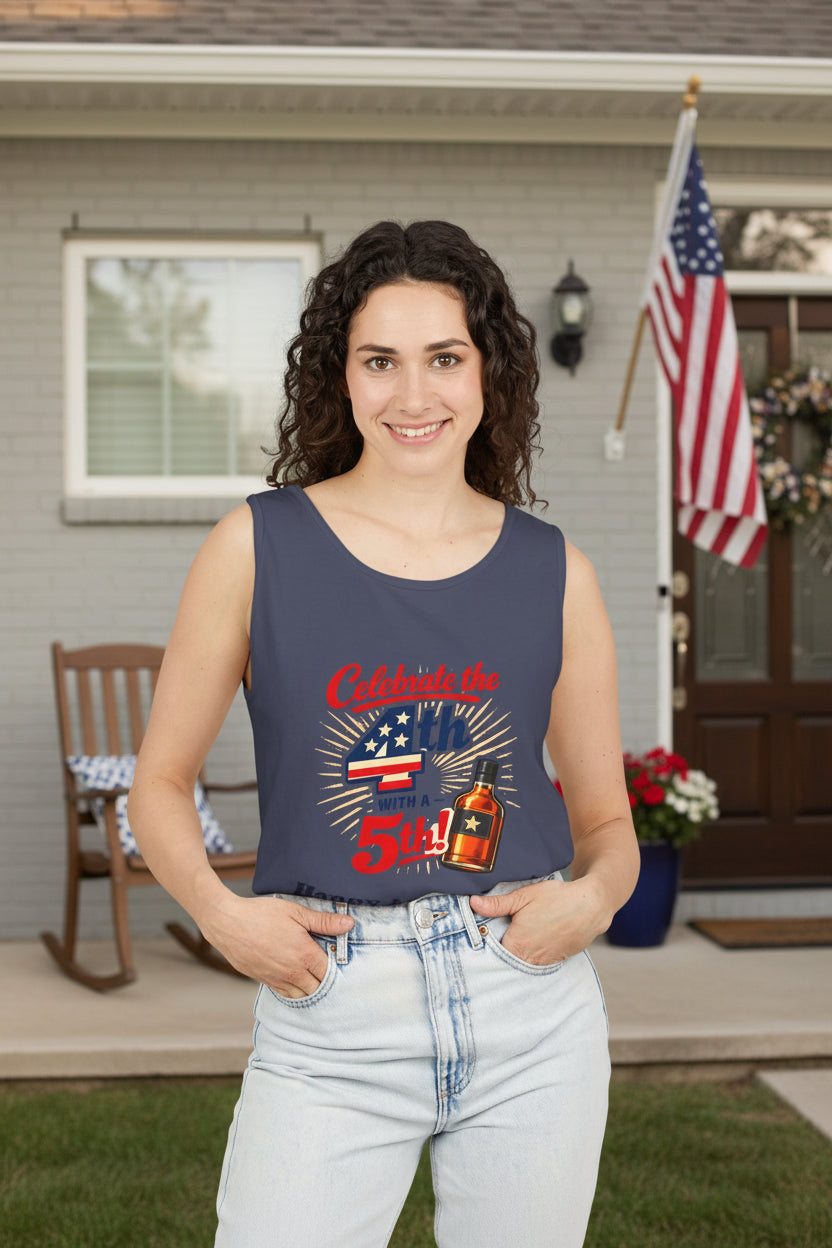 Wear a fun tank top with a graphic design on 4th of July in sizes: XS-3XL
