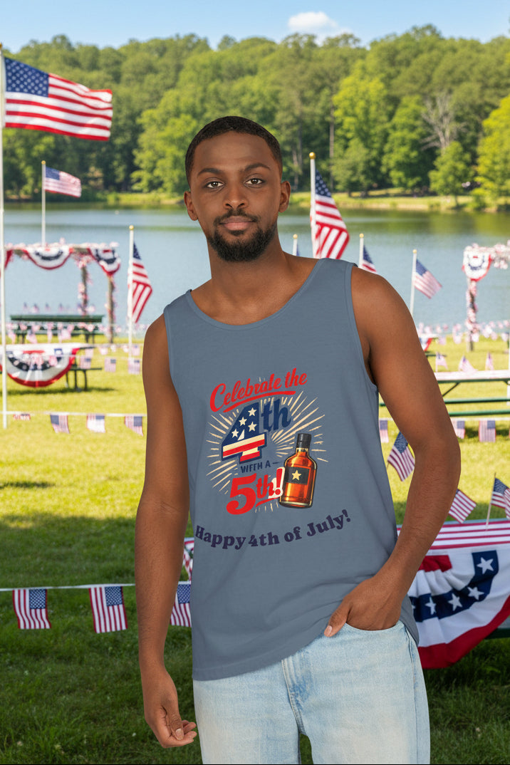 Wear a tank top with 4th of July design in 4 colors