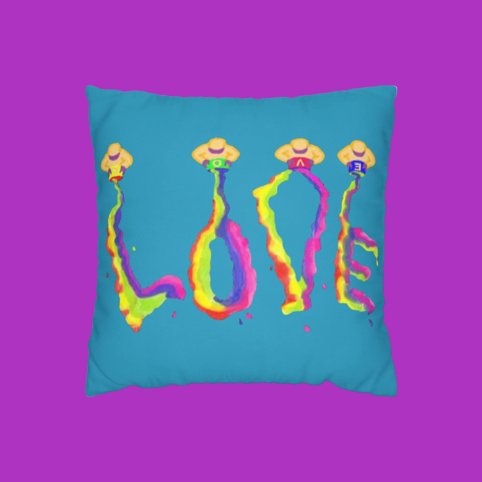 Colorful 'LOVE' pillow with abstract design makes a great accent color for any room or a fun gift