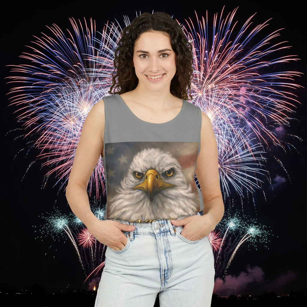 Wear our bald eagle granite color tank top for summer Bar B Qs, parades, picnics, fireworks for comfort and 4th of July