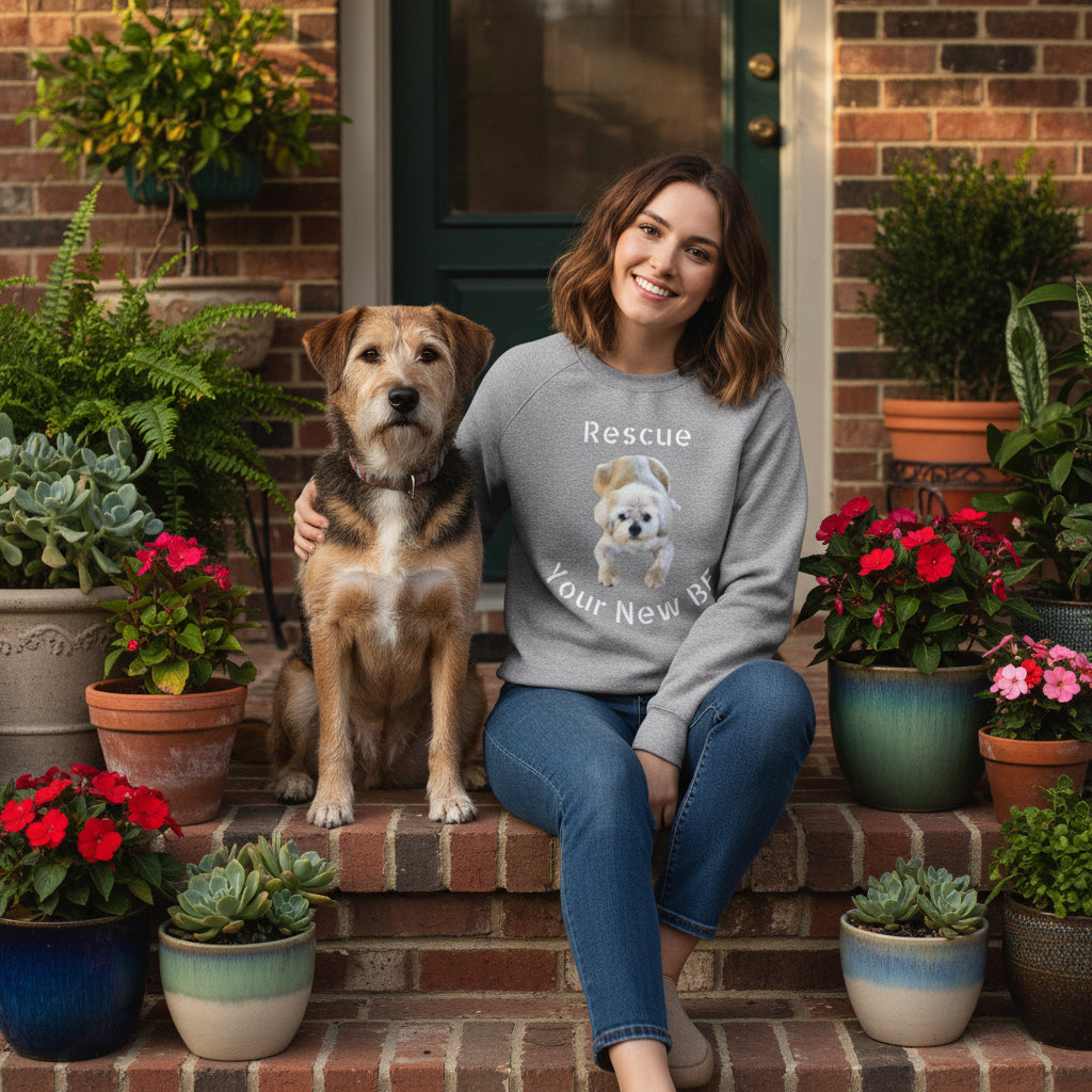 Graphite Heather shirt with a dog graphic and text for dog rescue