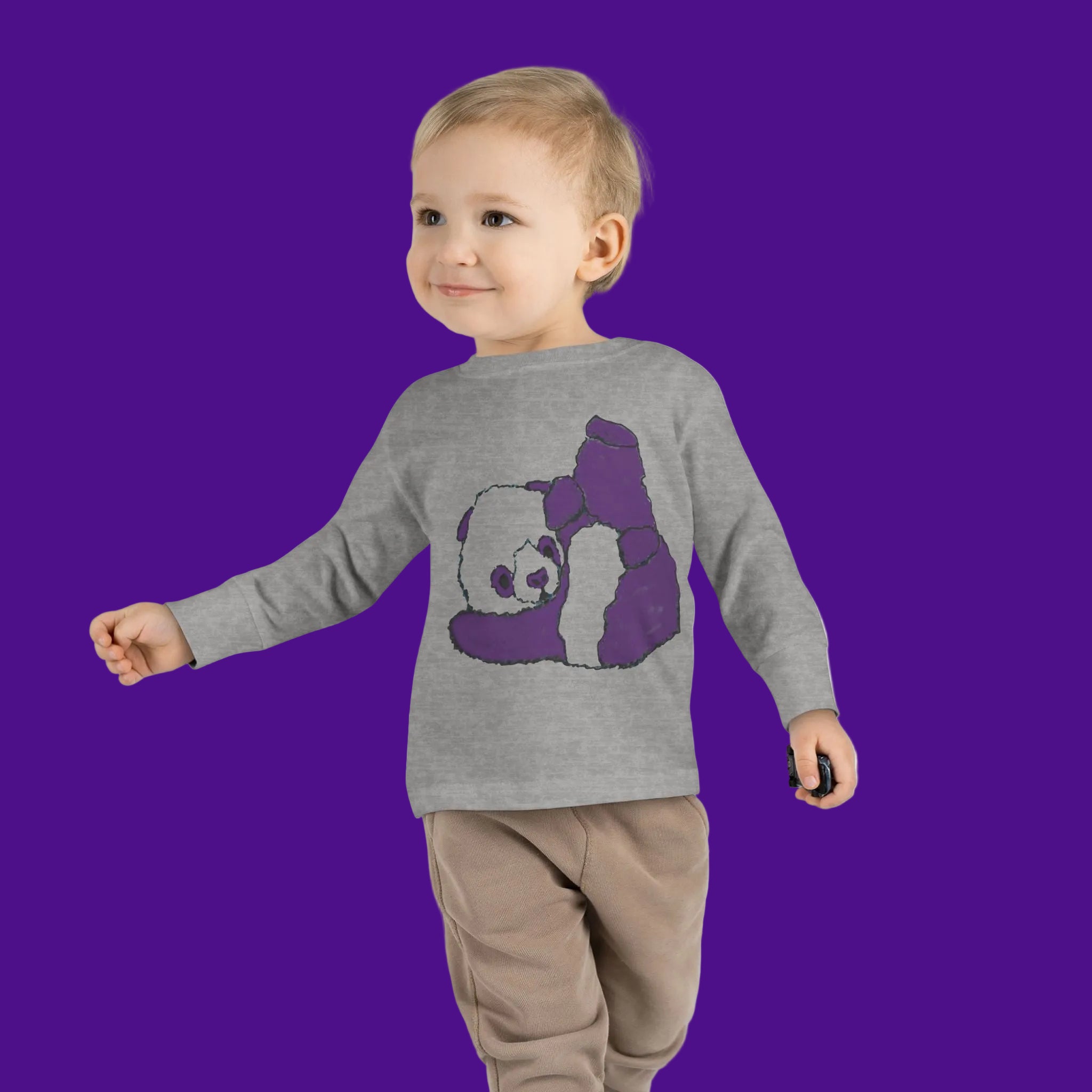 Heather long sleeve Tee with fun panda - 4 colors - 2T-5-6T
