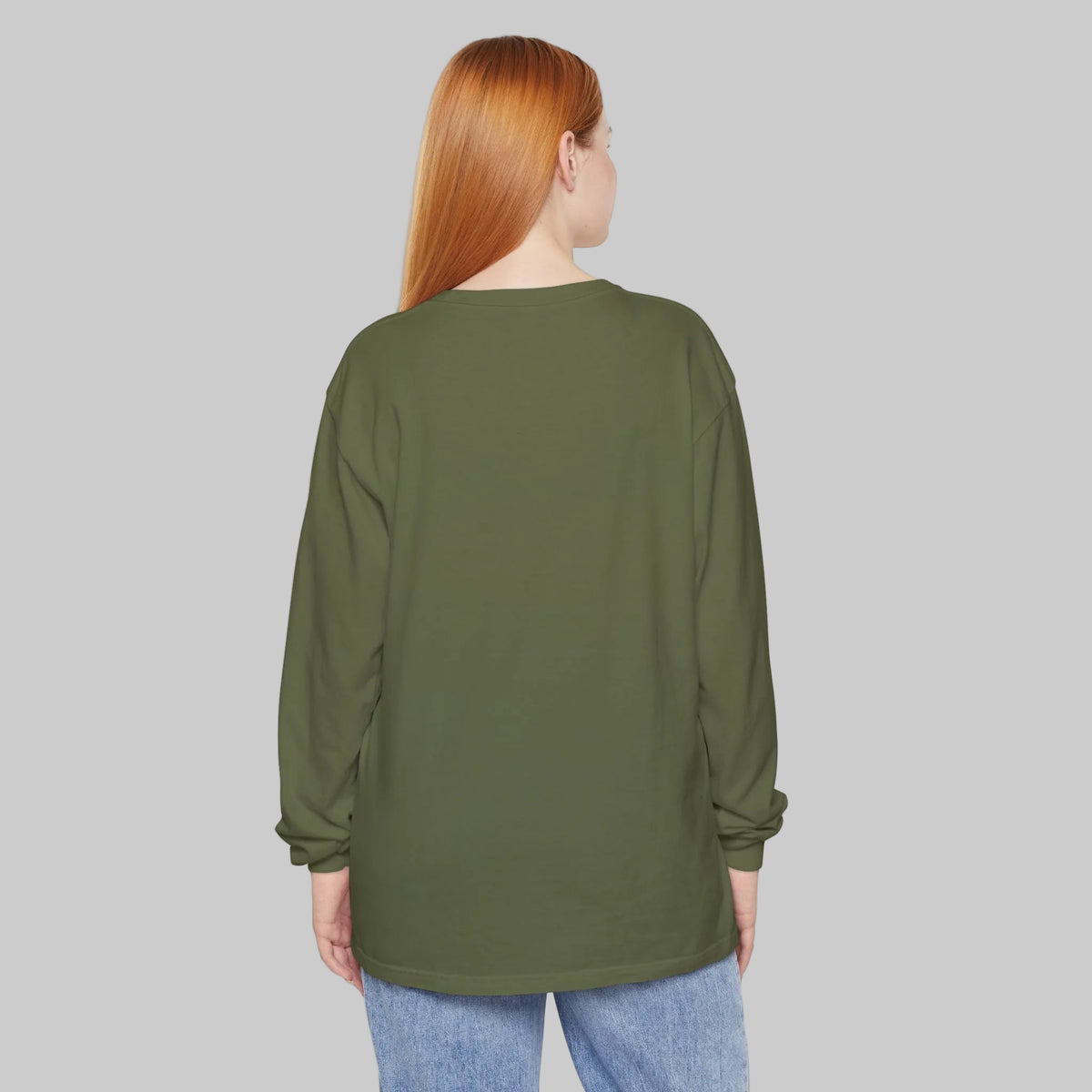 back view of hemp color Tee on woman