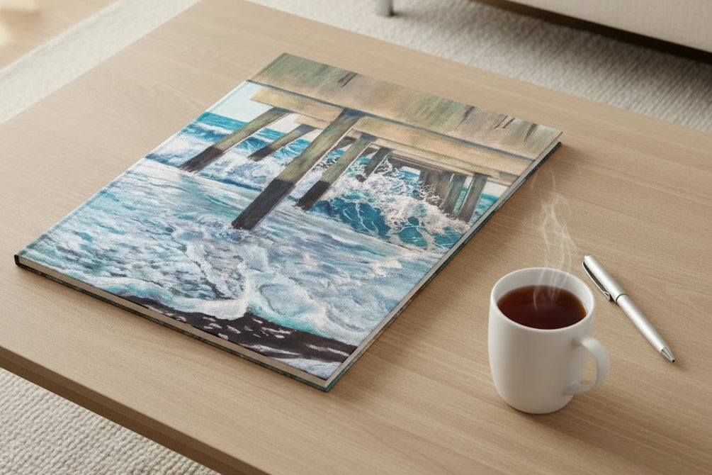 A perfect companion for your daily thoughts, sketches, or planning. Notebook with painted art print of a coastal scene in 3 sizes - glossy or matte finish