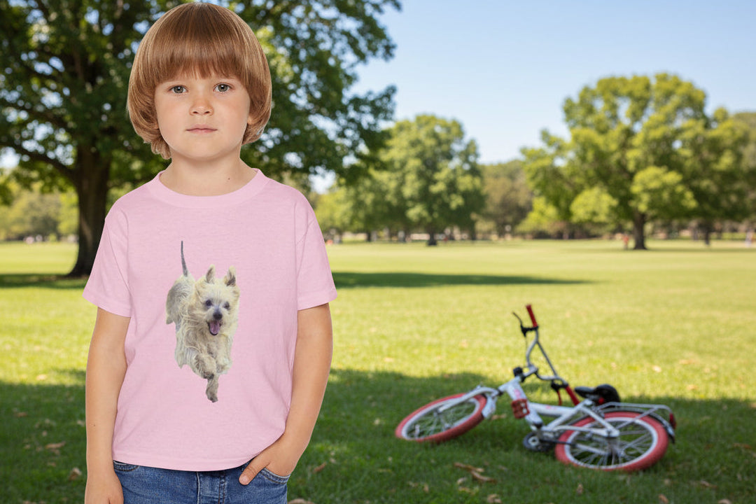 Medium Weight T shirt for toddlers that's comfy and durable with playful dog print